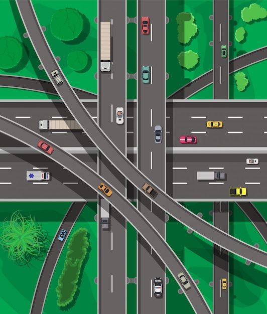 Vector modern roads and transport. top view.