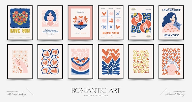 Modern Romantic Valentines day vertical flyer or poster template Love hand drawn trendy