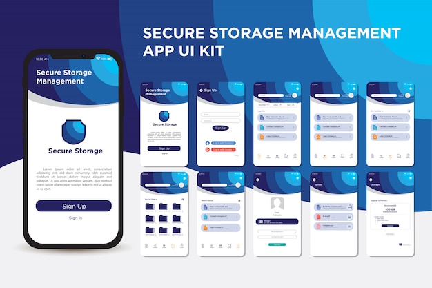 Vector modern secure storage health app ui kit template