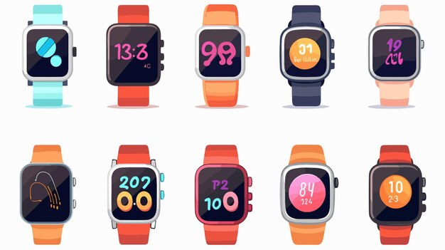 Vector modern smartwatches collection electronic wearable technology gadgets with trendy design and functi