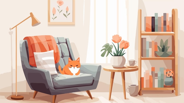 Vector modern stylish interior design of cozy room vector illustration