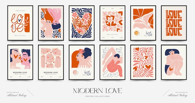 Modern Valentine's day vertical flyer or poster template Love hand drawn trendy illustration