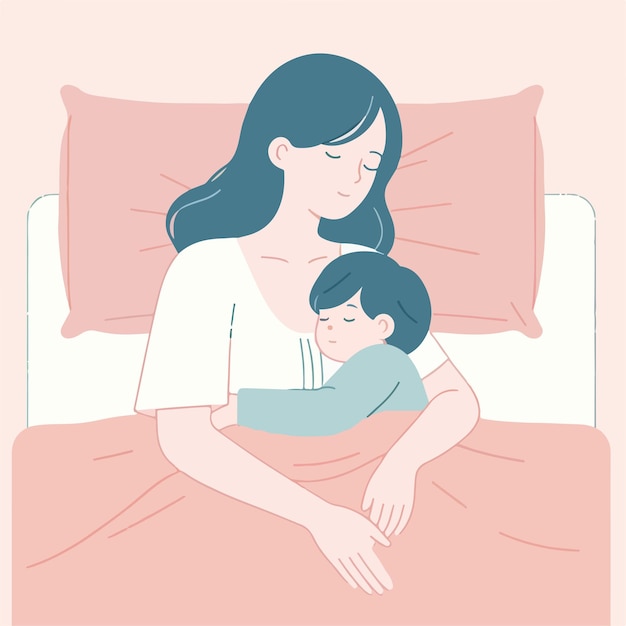 Vector mom and son sleeping hug together vector