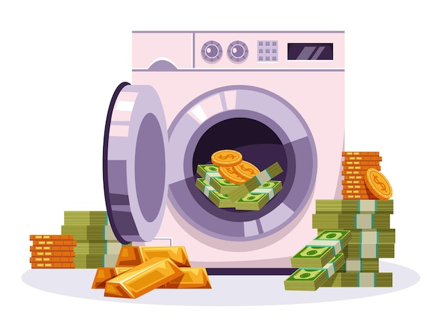 Money launder laundry wash dirty criminal concept graphic design illustration