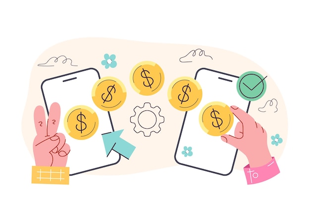 Vector money transaction process from phone to phone concept vector flat isolated modern style illustration