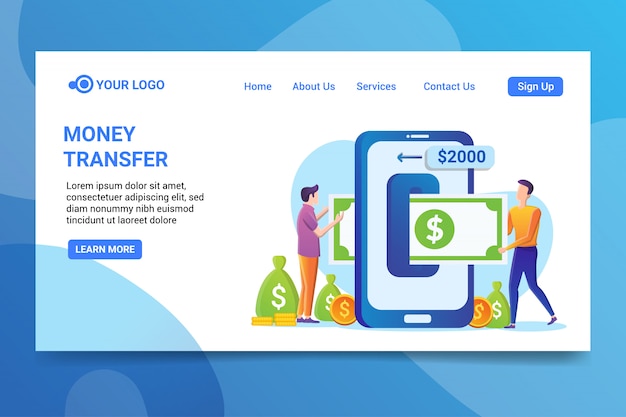 Vector money transfer landing page