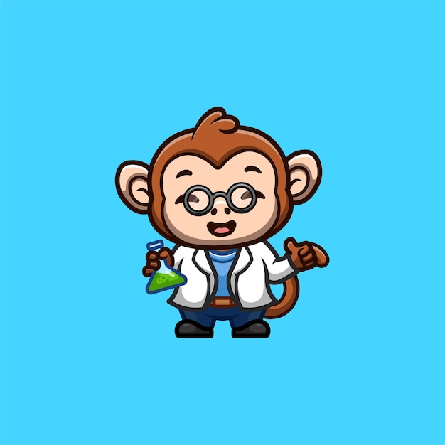 Monkey Scientist Cute Creative Kawaii Cartoon Mascot Logo