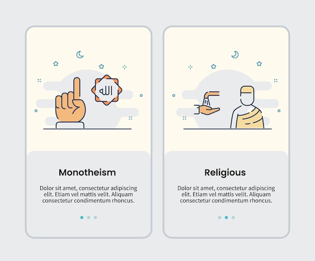 Monotheism and religious icons onboarding template for mobile ui user interface app application design vector illustration