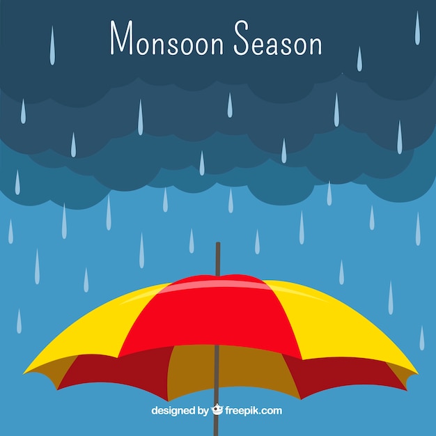 Monsoon season background with umbrella