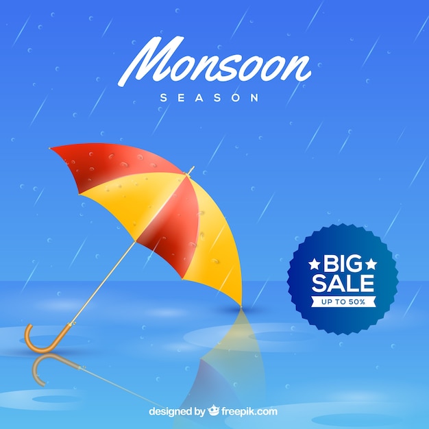 Monsoon season sale background with colorful umbrella