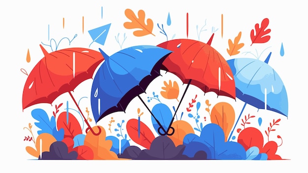 Vector monsoon season sale poster with red and blue umbrellas