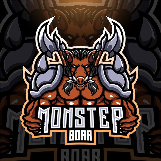 Vector monster boar esport mascot logo design