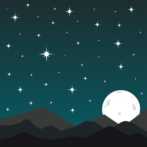 Vector moon and stars on a beautiful night background