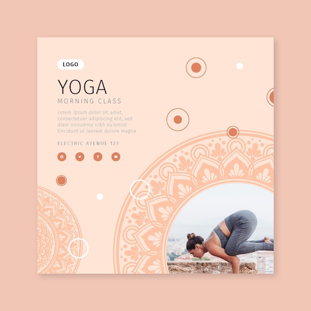 Vector morning yoga class square flyer template