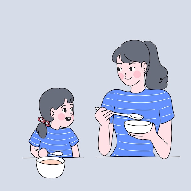 mother and daughter are eating together