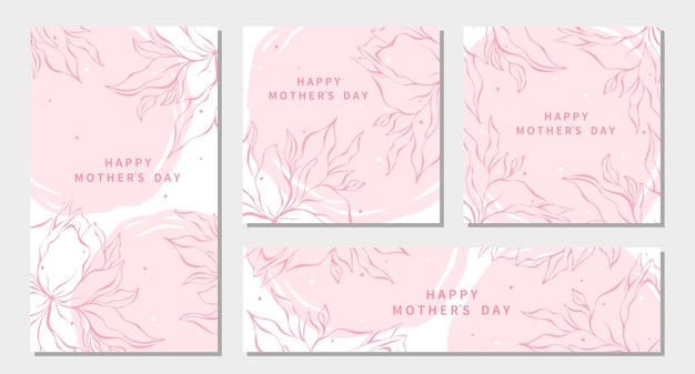 Vector mothers day greeting cards with beautiful flowers in pastel colors