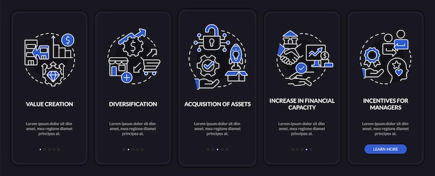 Motives for mergers night mode onboarding mobile app screen