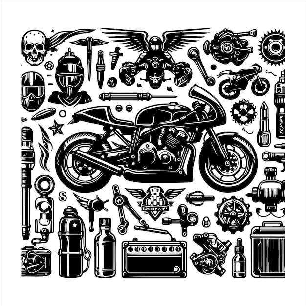 Vector motorcycle elements collection vector illustration