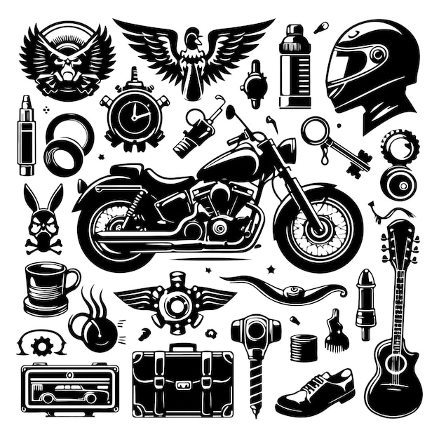 Vector motorcycle elements silhouette illustration vector