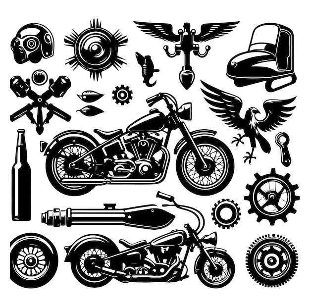 Vector motorcycle elements silhouette vector illustration