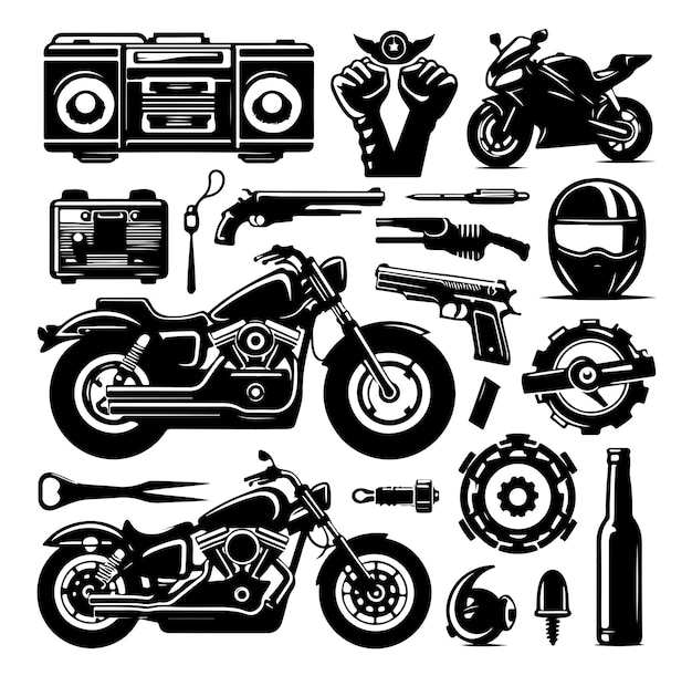 Vector motorcycle elements vector silhouette illustration