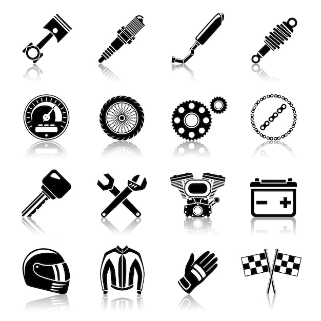 Motorcycle parts icon black set