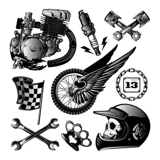 Motorcycle Vector Elements Set in Hand drawn style