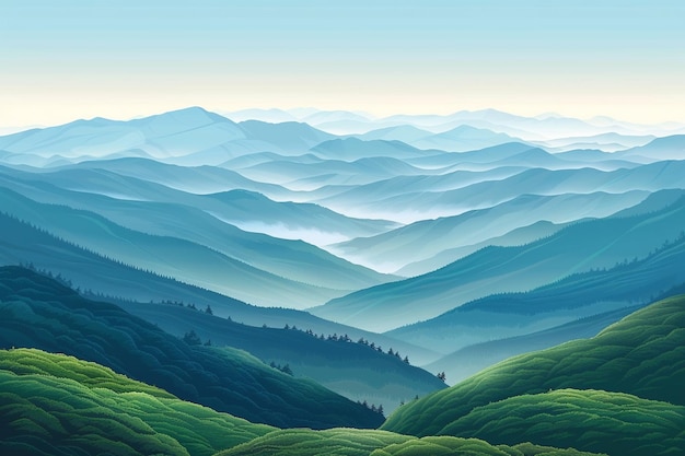 Vector a mountain landscape with green hills and mountains