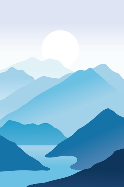 Vector mountain landscape with lake