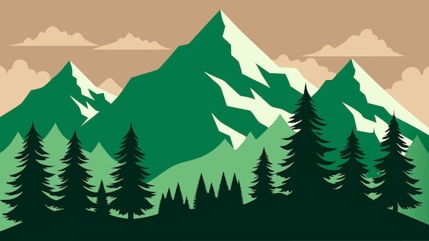 Vector mountain range with trees artistic symbolic landscape