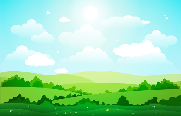 Vector mountains hills green grass nature landscape sky