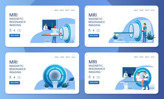 Vector mri clinic website . medical research and diagnosis. modern tomographic scanner. health care . web banner set.  