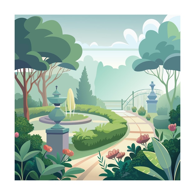 Vector mughal garden illustration with garden frame