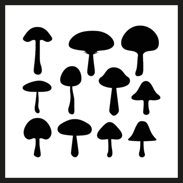 Mushroom Button SET black Silhouette vector