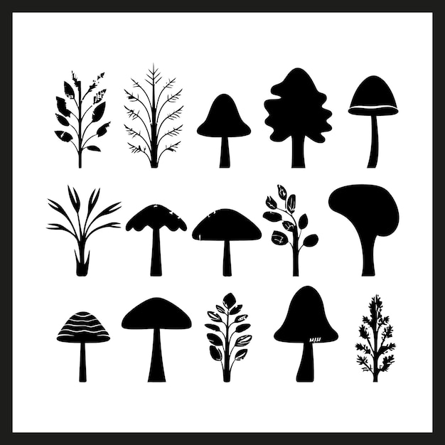 Mushroom SETWood Ear black Silhouette vector