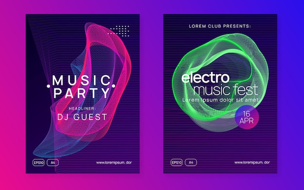 Vector music fest neon flyer electro dance electronic trance sound t