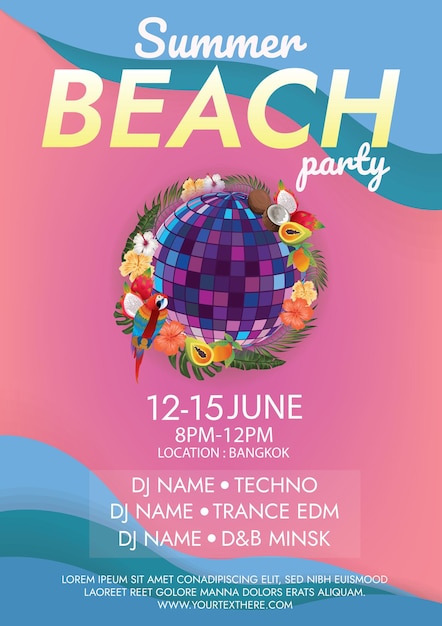 Vector music festival poster summer beach party