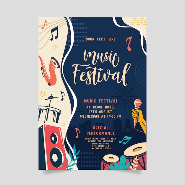 Vector music party festival in creative style with modern shape template design