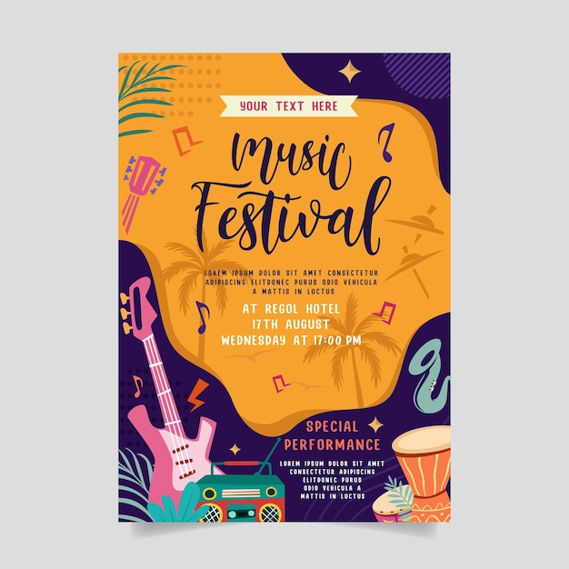 Vector music party festival in creative style with modern shape template design