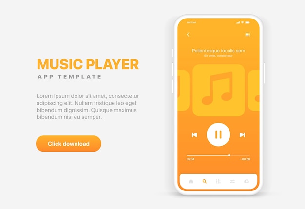 Music player application interface for mobile app, business, website. Sound app UI UX GUI template.