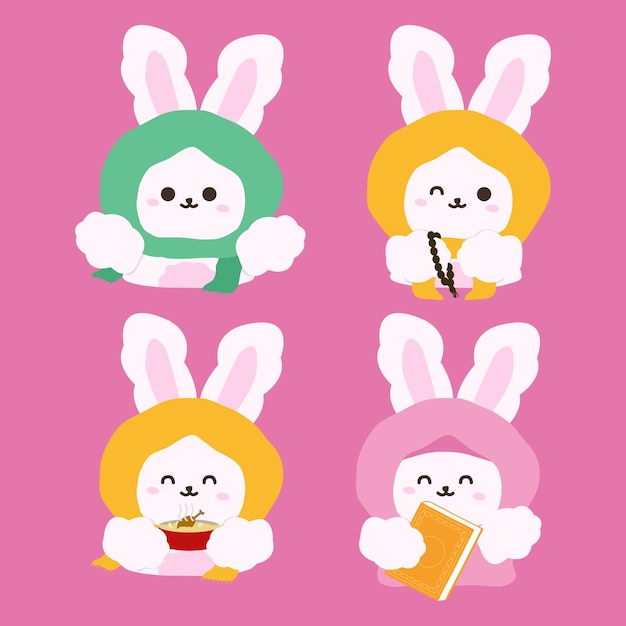 Vector muslim cute bunny girls