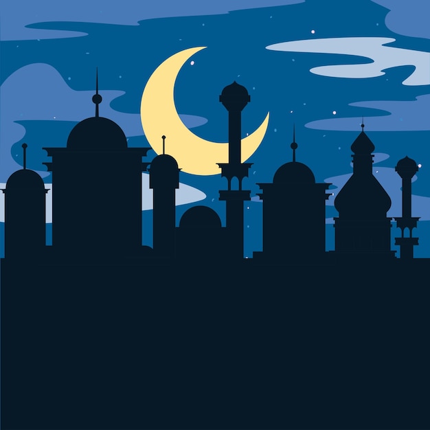 Muslim silhouette temple at night