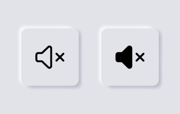 Vector mute icon no sound symbol with neumorphic style or volume speaker off icons in neumorphism buttons