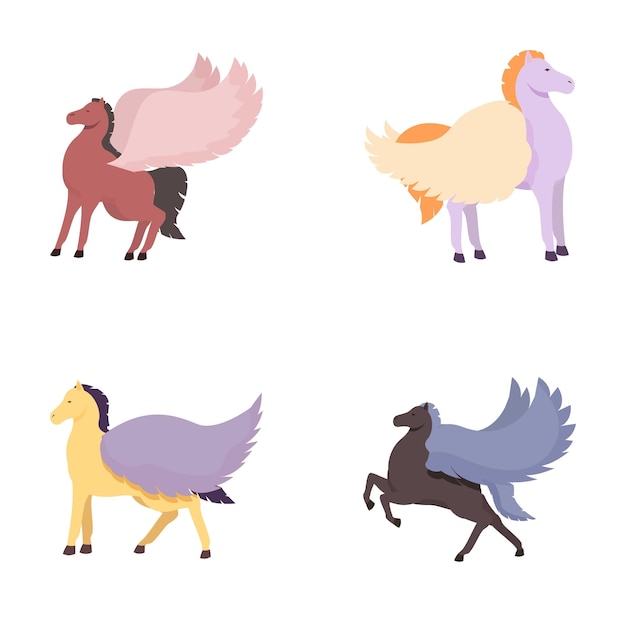 Vector mythical pegasus set in various poses