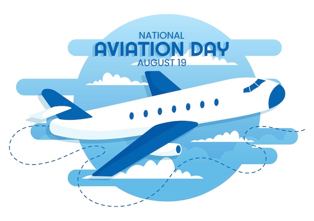 Vector national aviation day vector illustration of plane with sky blue background or united states flag