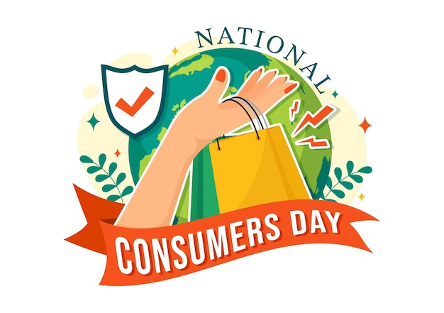 National Consumer Day Vector Illustration with Shopping Cart and Paper Bag for Promotion or Poster