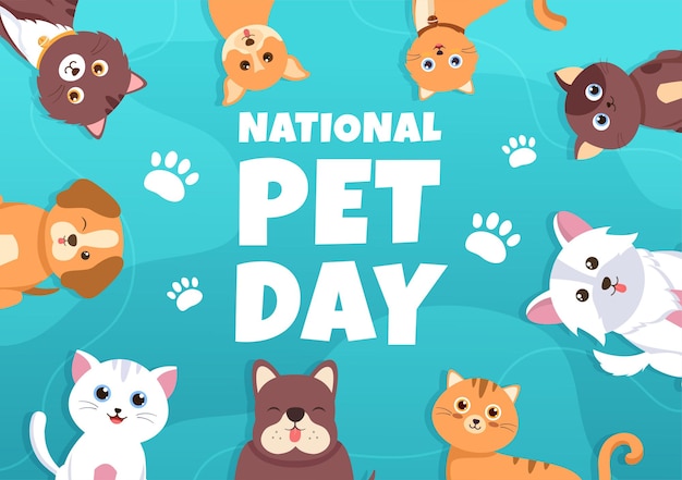 Vector national pet day on april 11 illustration with cute pets of cats and dogs for banner or landing page