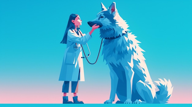 Vector native american male veterinarian in his 30s examining a dog