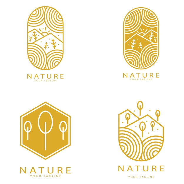 Vector nature vector logo with trees rivers seas mountains business emblems travel badges ecological health