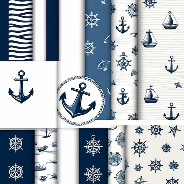 Vector nautical patterns vector set white background isolated a high qua